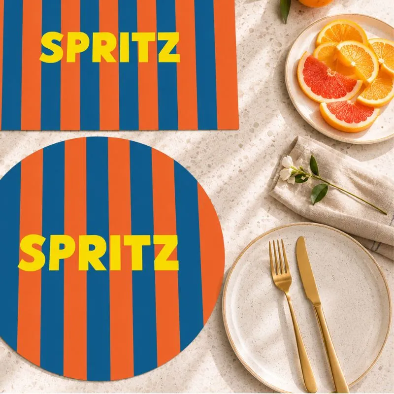 Set de table Spritz - Motif rayures orange et bleu - 99 Déco