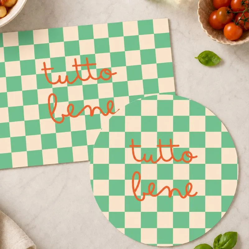 Set de table Tutto Bene - Motif damier vert - 99 Déco