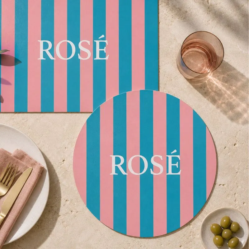 Set de table Rosé - Motif rayures rose et bleu - 99 Déco