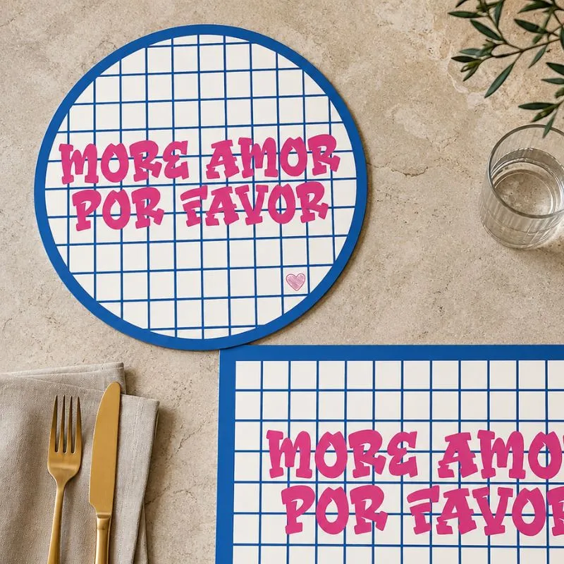Set de table More Amor Por Favor - Motif quadrillé bleu - 99 Déco
