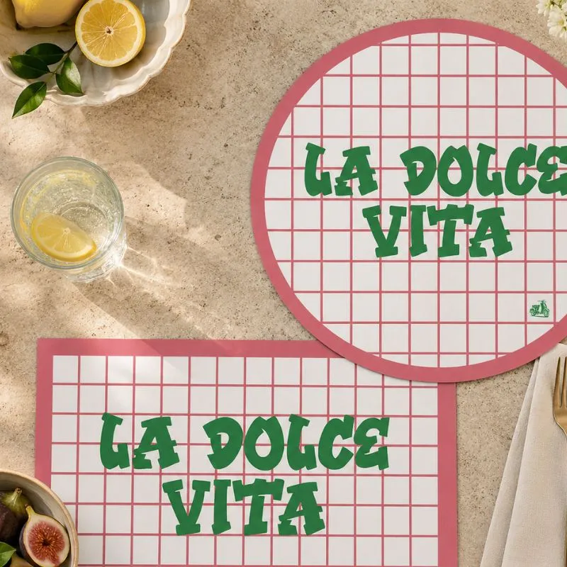 Set de table La Dolce Vita - Motif quadrillé rose - 99 Déco