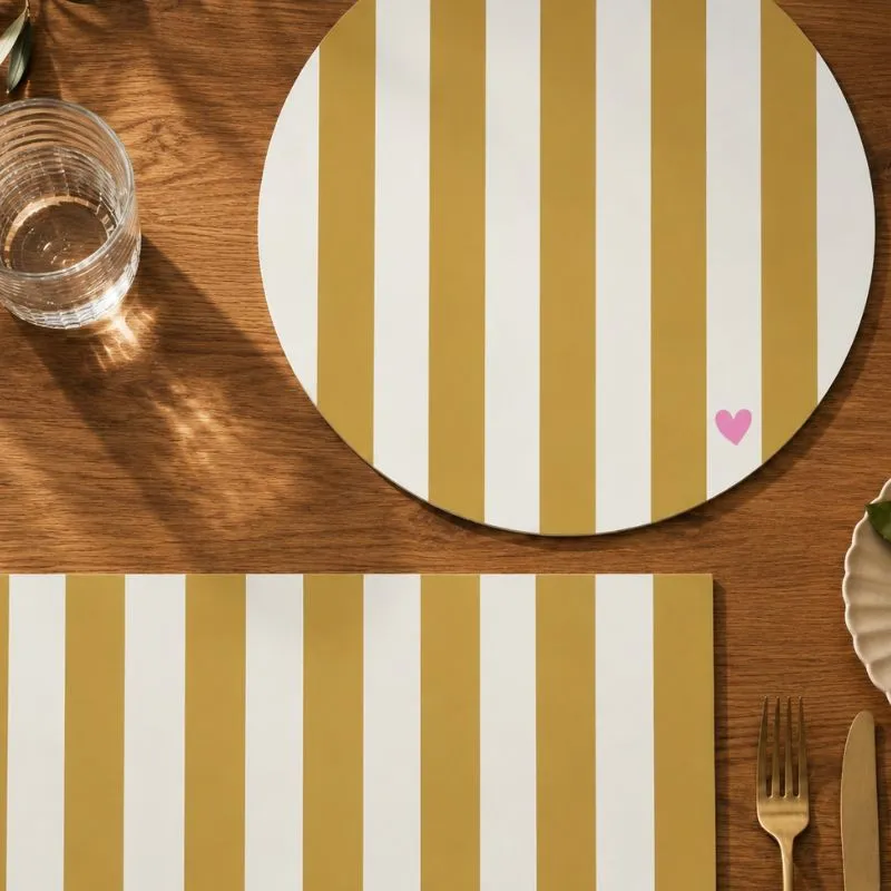 Set de table Mostaza Rosa - Motif rayures moutarde - 99 Déco