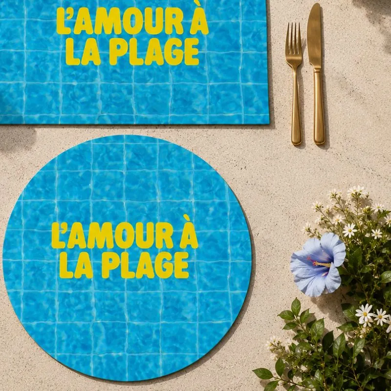 Set de table L'amour à la plage - Effet piscine bleu - 99 Déco