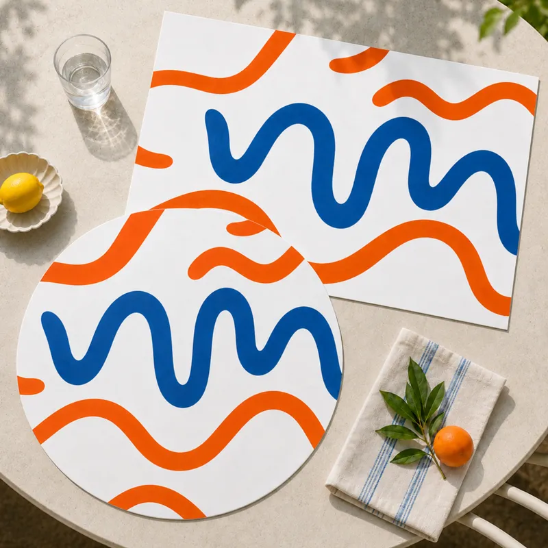 Set de table Sahara Orange - Motif vagues bleu et orange - 99 Déco