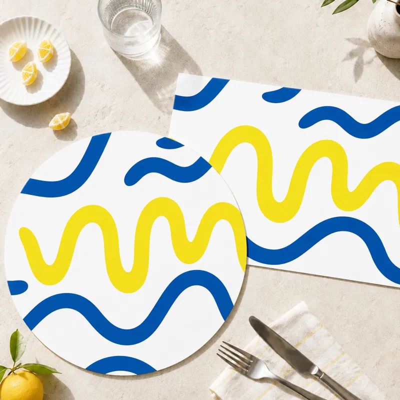 Set de table Sahara Bleu - Motif vagues bleu et jaune - 99 Déco