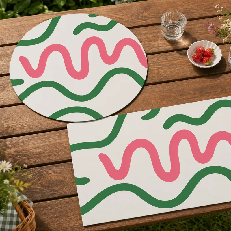 Set de table Sahara Vert - Motif vagues vert et rose - 99 Déco
