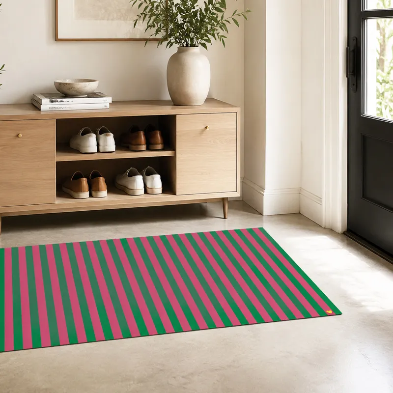 Tapis vinyle ROSA VERDE à rayures Vert et Rose fuchsia - 99 Déco