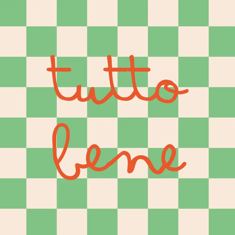 Tapis vinyle TUTTO BENE motif damier Vert amande et Orange - 99 Déco