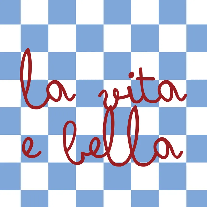Tapis vinyle LA VITA E BELLA motif damier Bleu azur et Rouge - 99 Déco