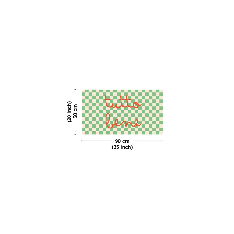 Tapis vinyle TUTTO BENE motif damier Vert amande et Orange - 99 Déco