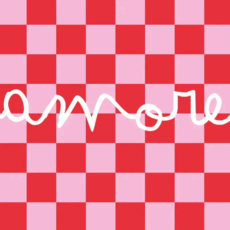 Tapis vinyle AMORE motif damier Rouge et Rose - 99 Déco