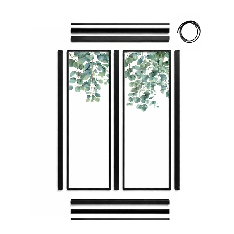 Verrière intérieure décor végétal Eucalyptus in Rain - Aluminium noir mat - 99 Déco