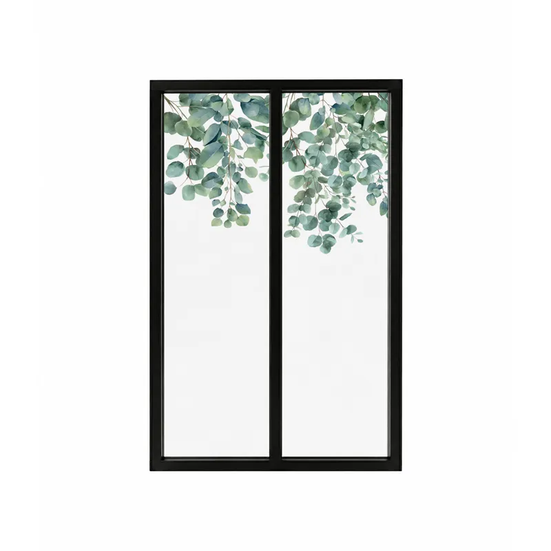 Verrière intérieure décor végétal Eucalyptus in Rain - Aluminium noir mat - 99 Déco