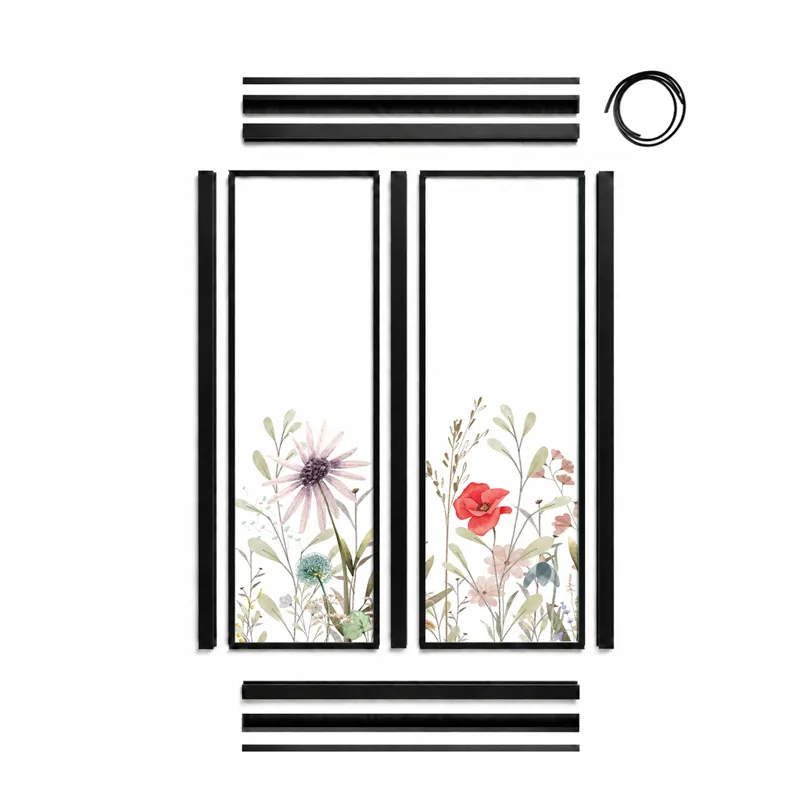 Verrière intérieure décor floral Herbier - Aluminium noir mat - 99 Déco