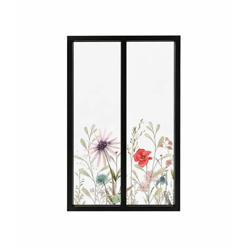 Verrière intérieure décor floral Herbier - Aluminium noir mat - 99 Déco