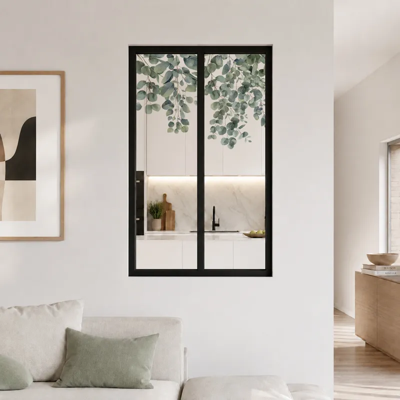 Verrière intérieure décor végétal Eucalyptus in Rain - Aluminium noir mat - 99 Déco