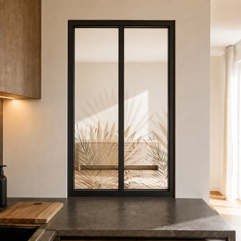 Verrière intérieure décor végétal Gaïa - Aluminium noir mat - 99 Déco