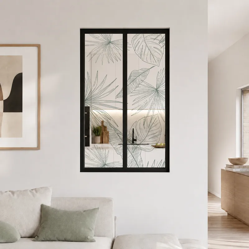 Verrière intérieure décor Lamnar Vert - Aluminium noir mat - 99 Déco