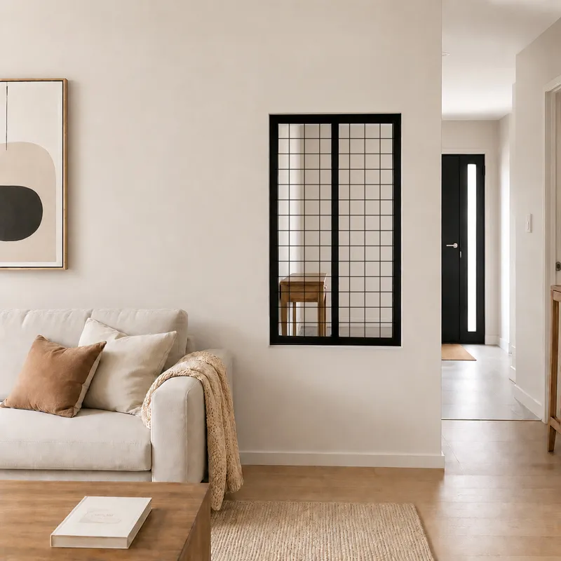 Verrière intérieure graphique Damier - Aluminium noir mat - 99 Déco