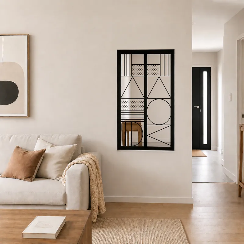 Verrière intérieure décor graphique Geometric - Aluminium noir - 99 Déco