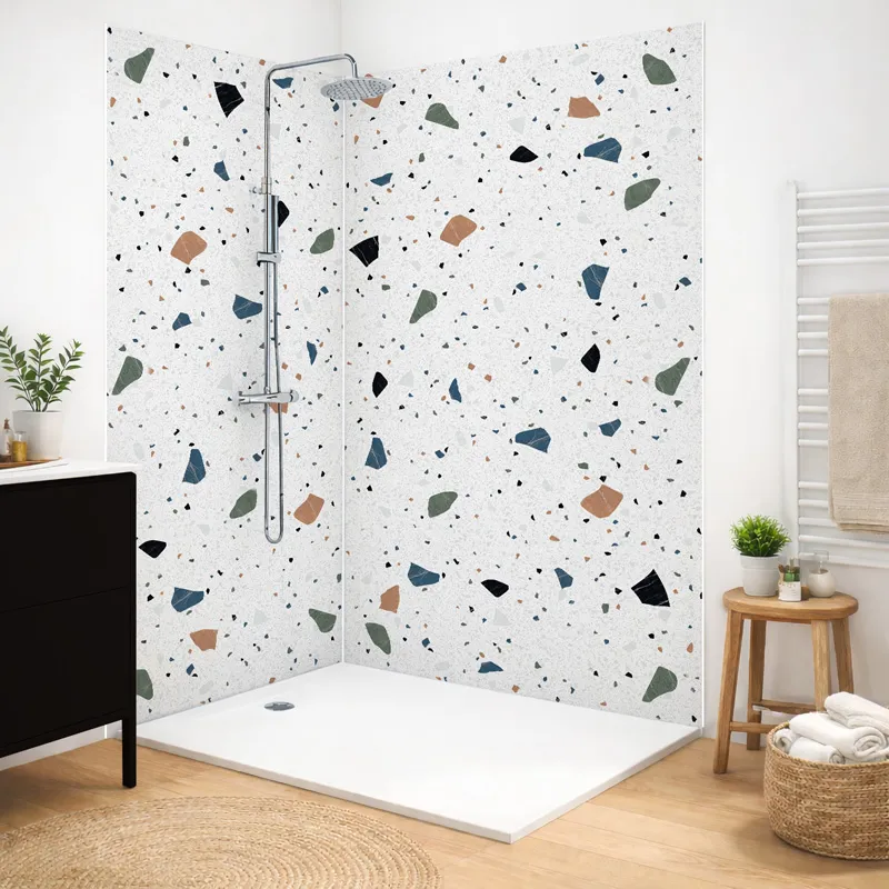 Panneau mural de douche Terrazzo Straciatella - Design effet pierre | 99DECO