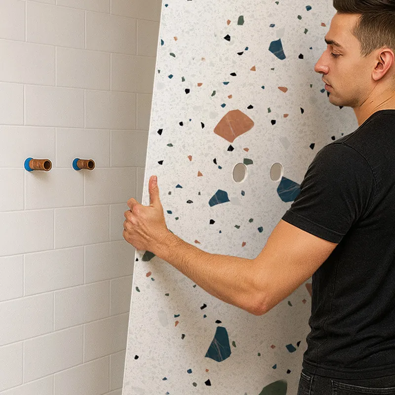 Panneau mural de douche Terrazzo Straciatella - Design effet pierre | 99DECO