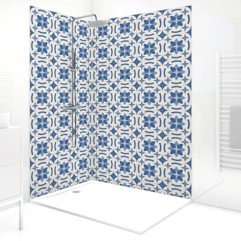 Panneau mural de douche Dahlia Bleu - Design carreaux de ciment | 99 Déco