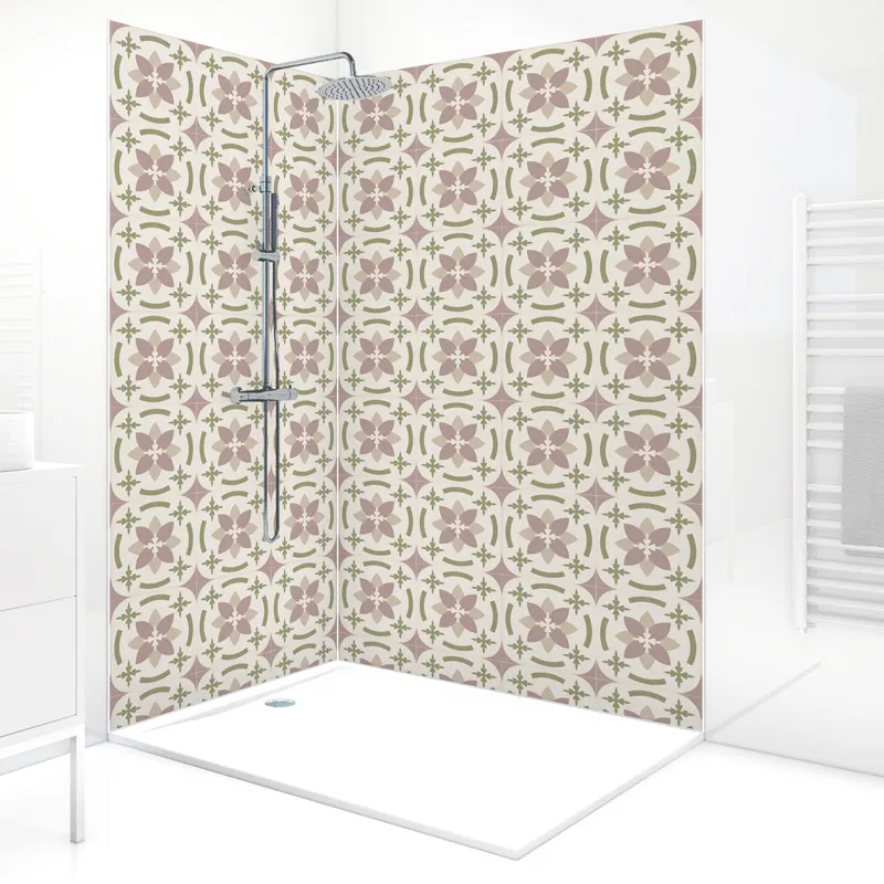 Panneau mural de douche Dahlia Rose - Design carreaux de ciment | 99 Déco