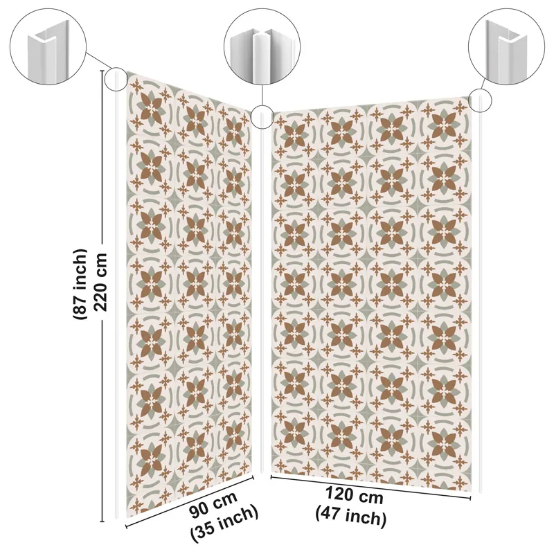 Panneau mural de douche Dahlia Ocre et Vert - Design carreaux de ciment | 99 Déco