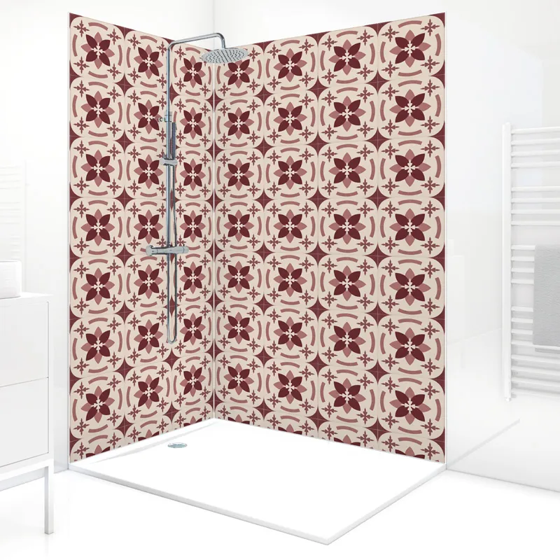 Panneau mural de douche Dahlia Bordeaux - Design carreaux de ciment | 99 Déco