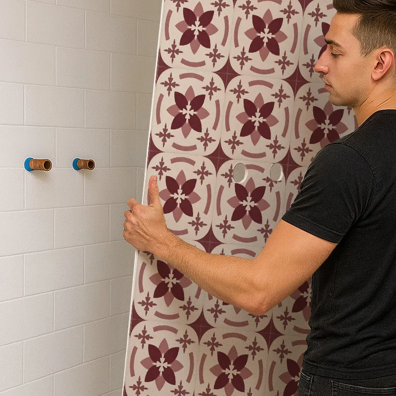 Panneau mural de douche Dahlia Bordeaux - Design carreaux de ciment | 99 Déco