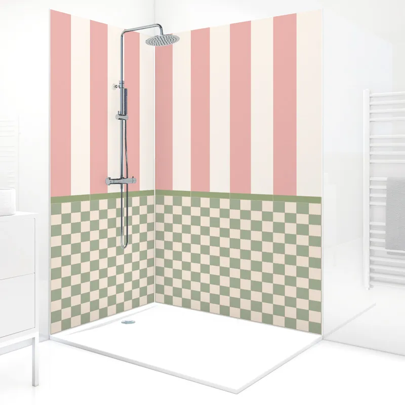 Panneau mural de douche Quadretti Vert Sauge - Design damier | 99 Déco