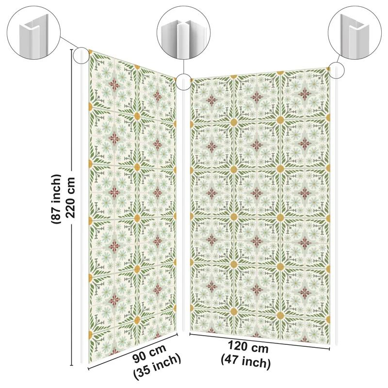 Panneau mural de douche Corolle et Vert - Design carreaux de ciment | 99 Déco