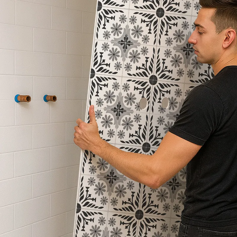 Panneau mural de douche Corolle Noir et blanc - Végétal | 99DECO