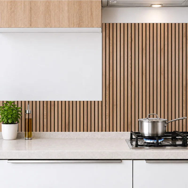 Crédence Japandi de cuisine en aluminium - Effet bois - 99Déco