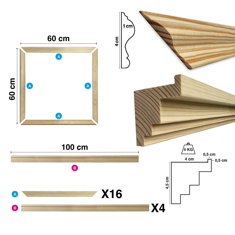 Pack moulures murales bois avec étagères Hélène A | 99 Déco