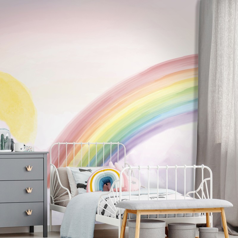 Papier peint panoramique chambre fille ou garçon aux couleurs pastel