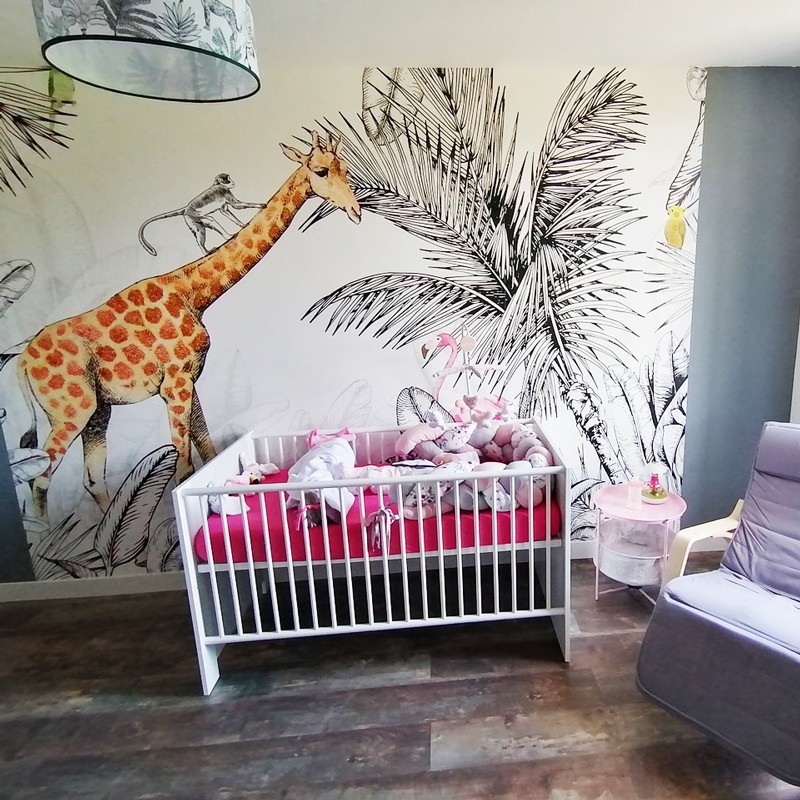 Papier peint chambre enfant Girafe dans la Savane