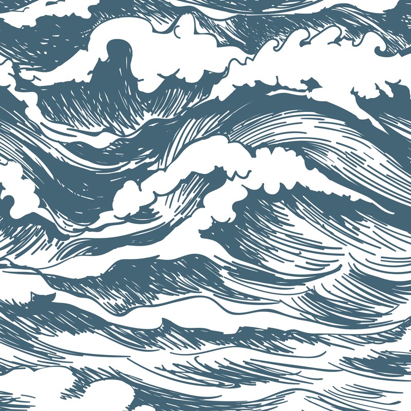 Des vagues déferlantes et une couleur bleu gris orageuse, la parfaite alliance pour ce papier peint panoramique océan