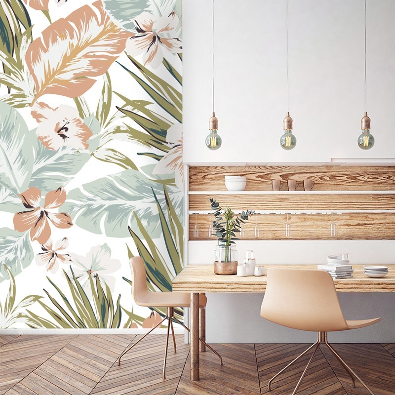 Papier peint panoramique tropical aux teintes pastel pour votre intérieur Papier peint panoramique tropical aux teintes pastel pour votre intérieur