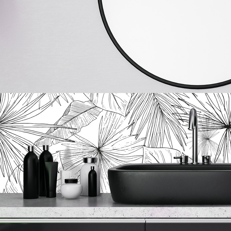 Crédence salle de bain jungle noir et blanc
