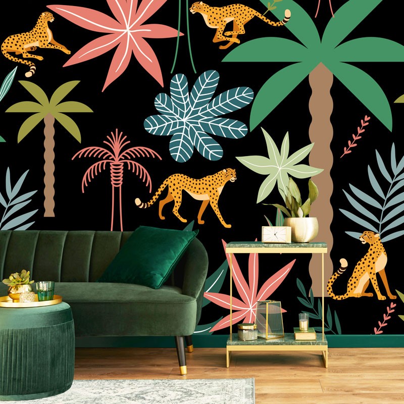 Papier peint panoramique jungle multicolore Papier peint panoramique jungle multicolore