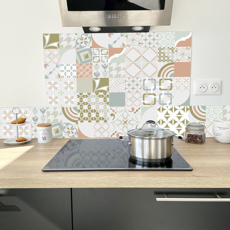 Crédence en aluminium adhésive motif carreaux de ciment pastel Crédence en aluminium adhésive motif carreaux de ciment pastel