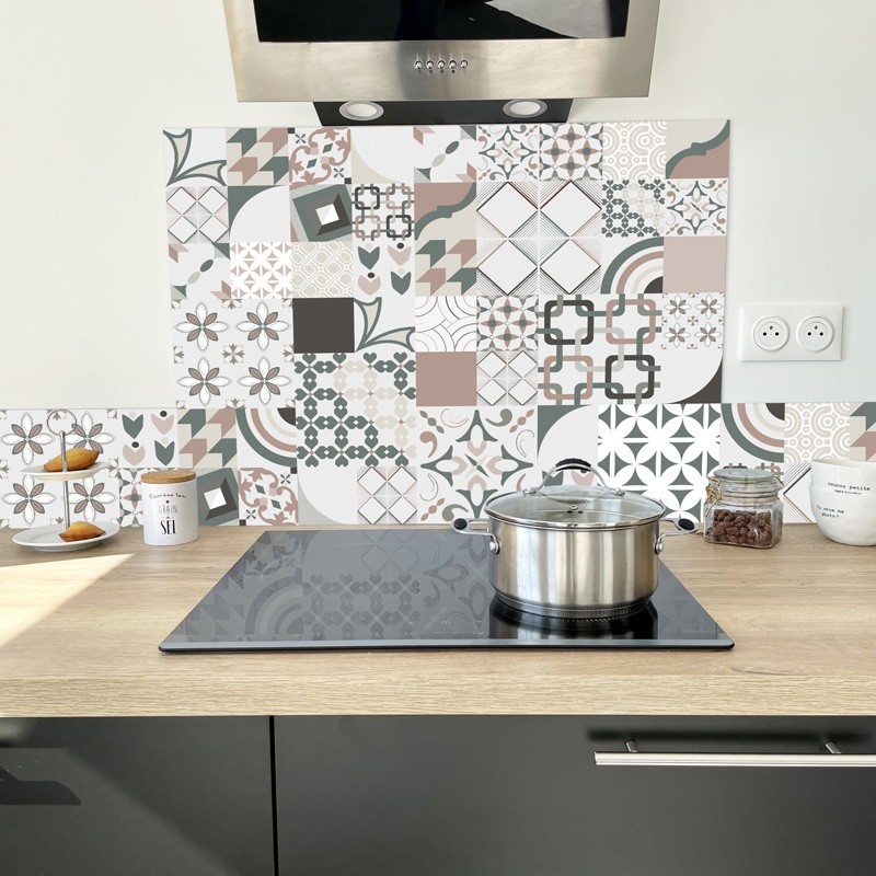 Crédence en aluminium adhésive motif carreaux de ciment Crédence en aluminium adhésive motif carreaux de ciment