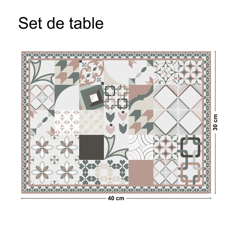 Set de table antidérapant motif carreaux de ciment Set de table antidérapant motif carreaux de ciment